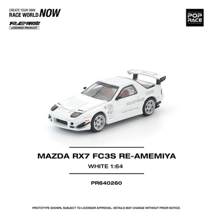 Model car of Mazda RX7 FC3S RE-Amemiya in white on a white background with branding and product details.
