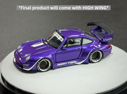 Purple model car with open roof on a gray background