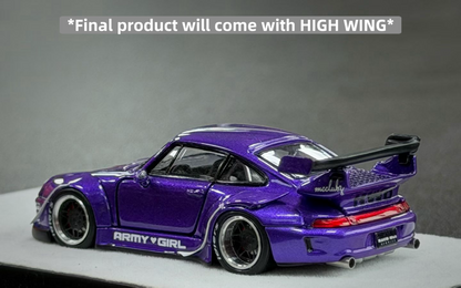 Purple model car with 'Army Girl' branding on a gray background