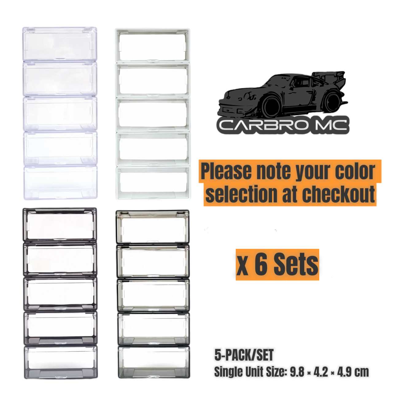 1:64 Diecast Car Display Case – Clip-On Storage Box Set (5-Pack) [4 Colors]
