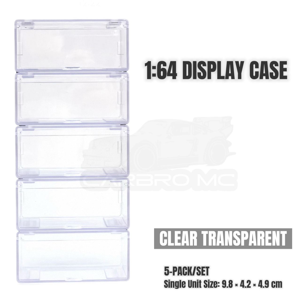 1:64 Diecast Car Display Case – Clip-On Storage Box Set (5-Pack) [4 Colors]