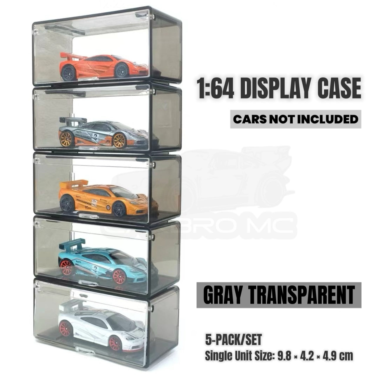 1:64 Diecast Car Display Case – Clip-On Storage Box Set (5-Pack) [4 Colors]