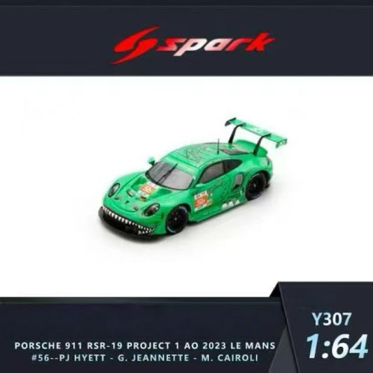 (Reorder) Spark 1:64 Porsche 911 RSR - 19 Project 1 AO 2023 Le Mans #56 PJ Hyett - G. Jeannette - M. Cairoli Y307
