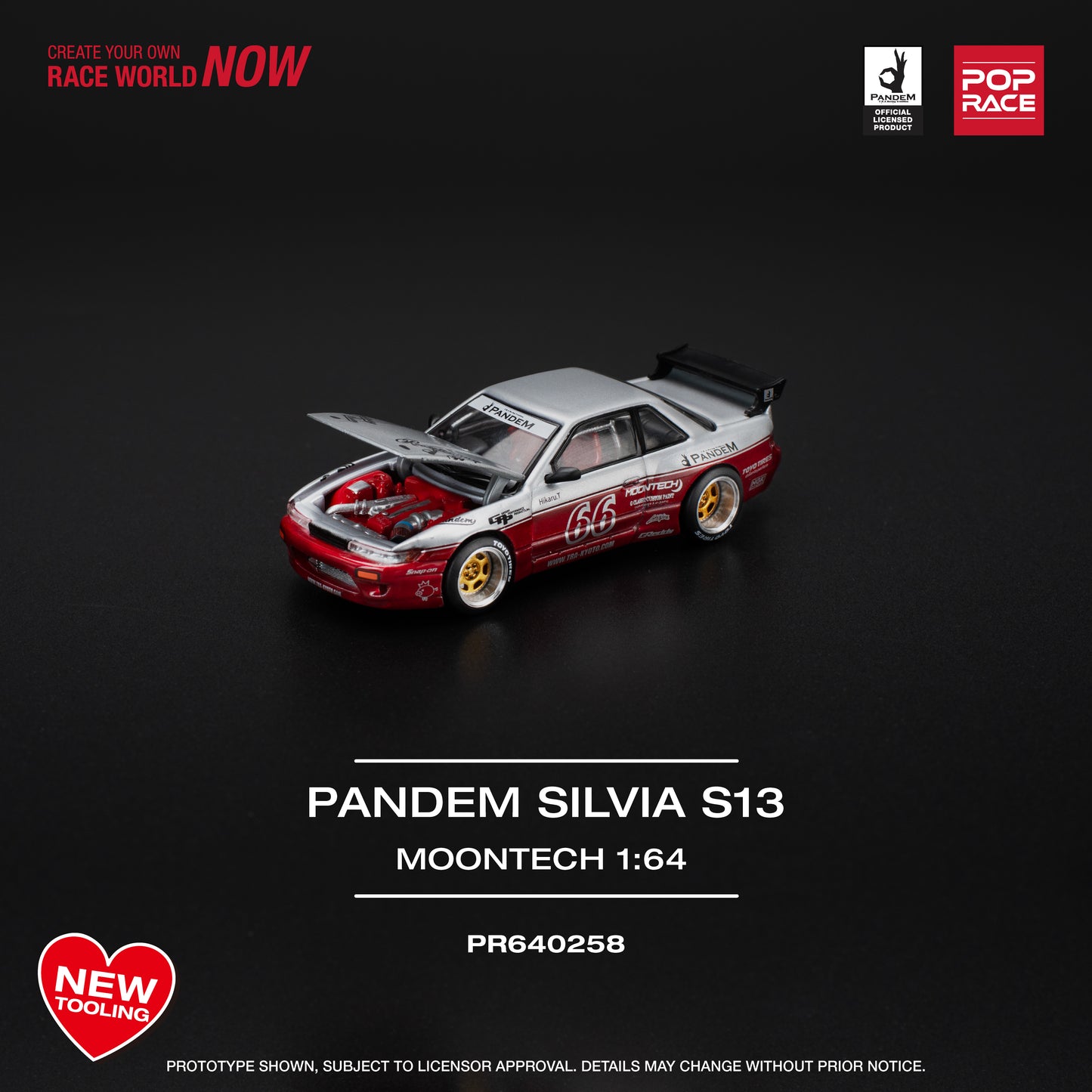Pop Race 1:64 PANDEM SILVIA S13 - MOONTECH RED PR640258 (Preorder)