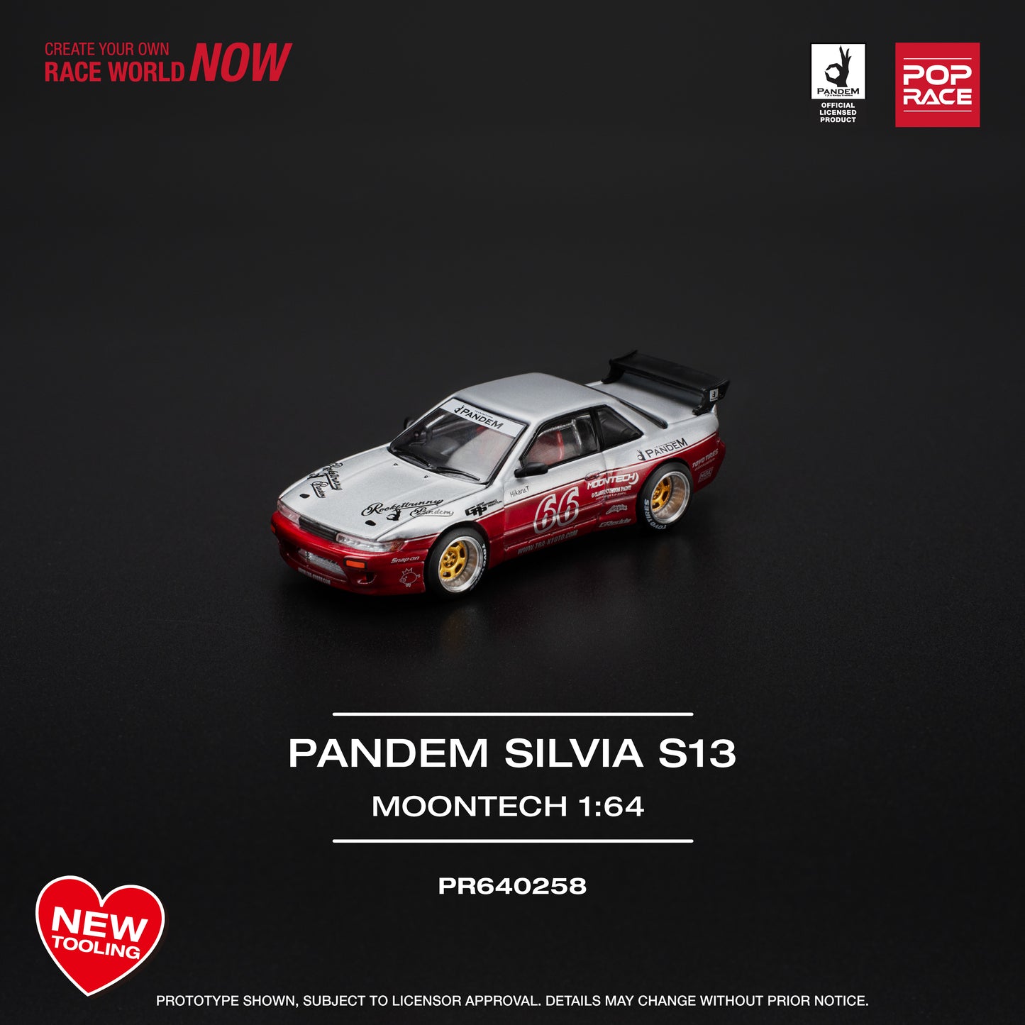 Pop Race 1:64 PANDEM SILVIA S13 - MOONTECH RED PR640258 (Preorder)