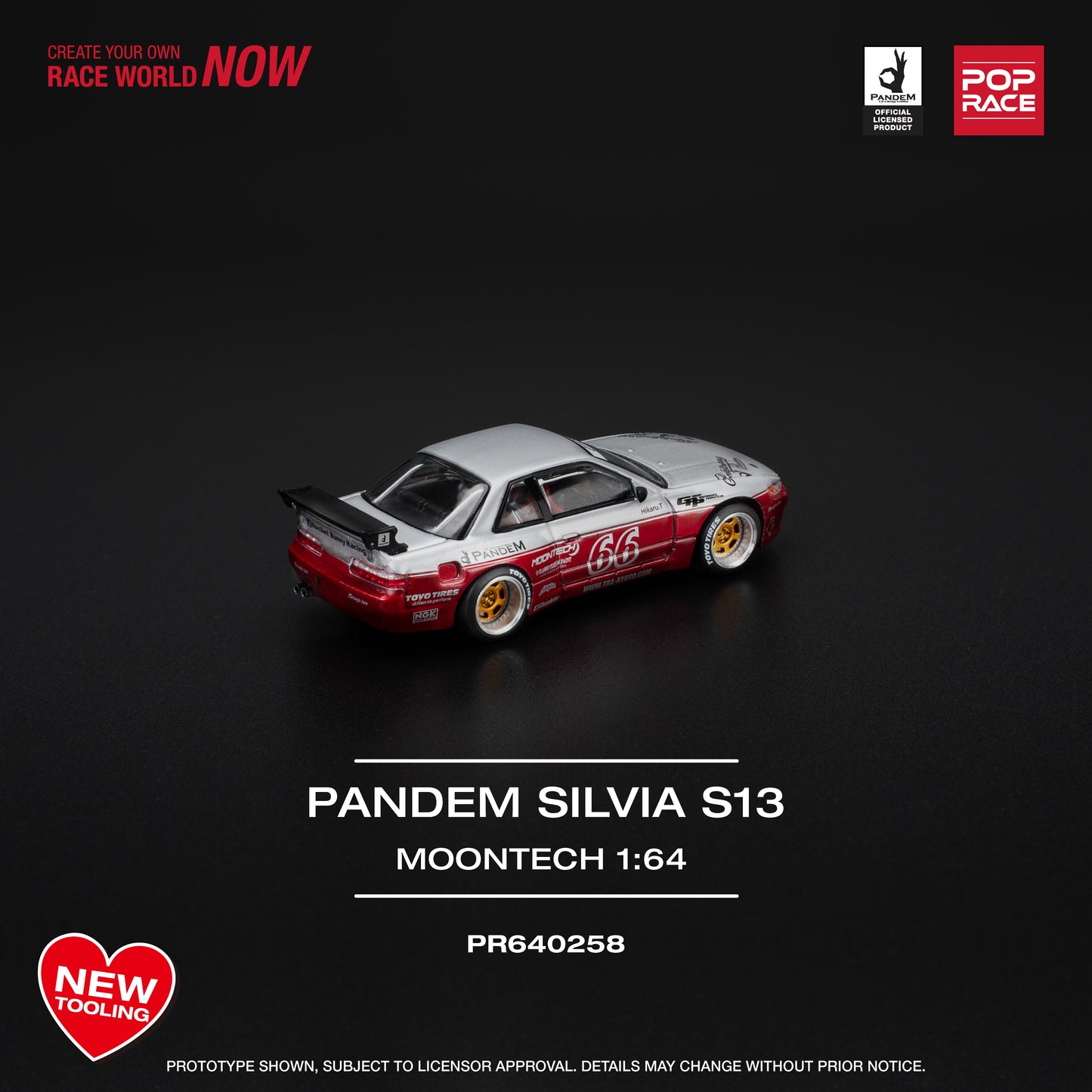 Pop Race 1:64 PANDEM SILVIA S13 - MOONTECH RED PR640258 (Preorder)