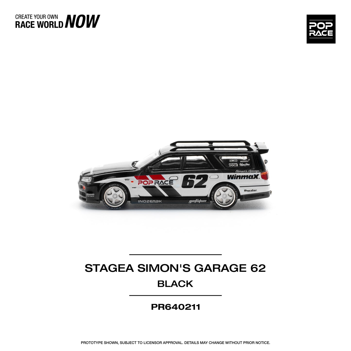 Pop Race 1:64 Nissan Stagea Simon's Garage #62 - Black (Preorder)