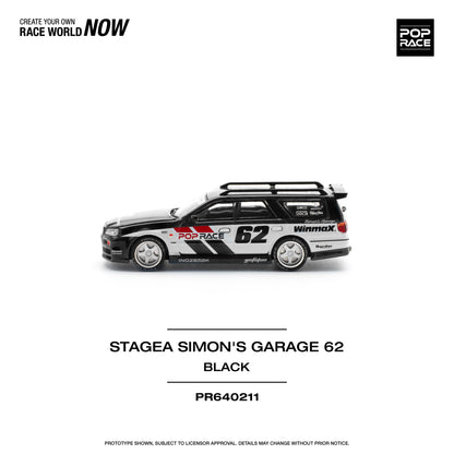 Pop Race 1:64 Nissan Stagea Simon's Garage #62 - Black (Preorder)