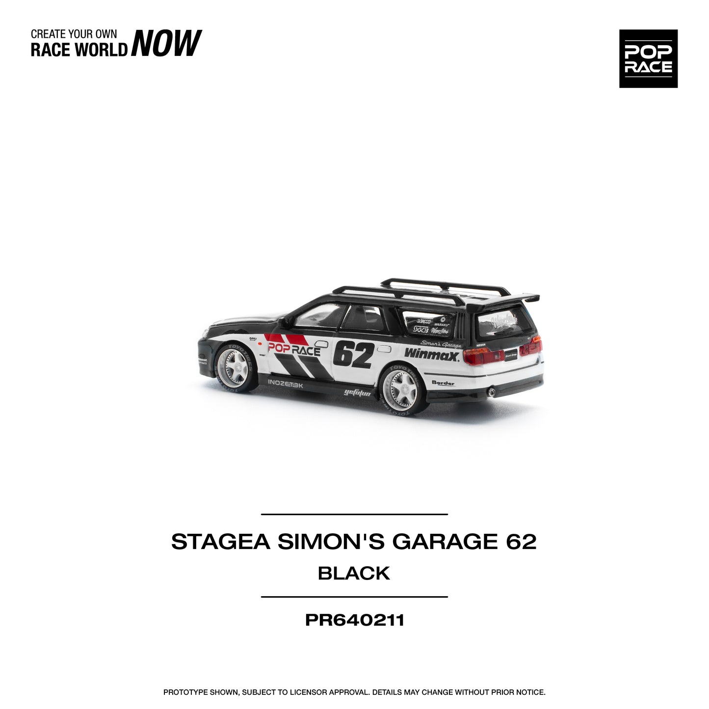 Pop Race 1:64 Nissan Stagea Simon's Garage #62 - Black (Preorder)