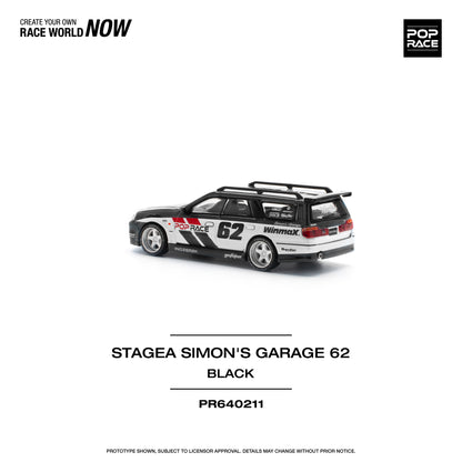 Pop Race 1:64 Nissan Stagea Simon's Garage #62 - Black (Preorder)