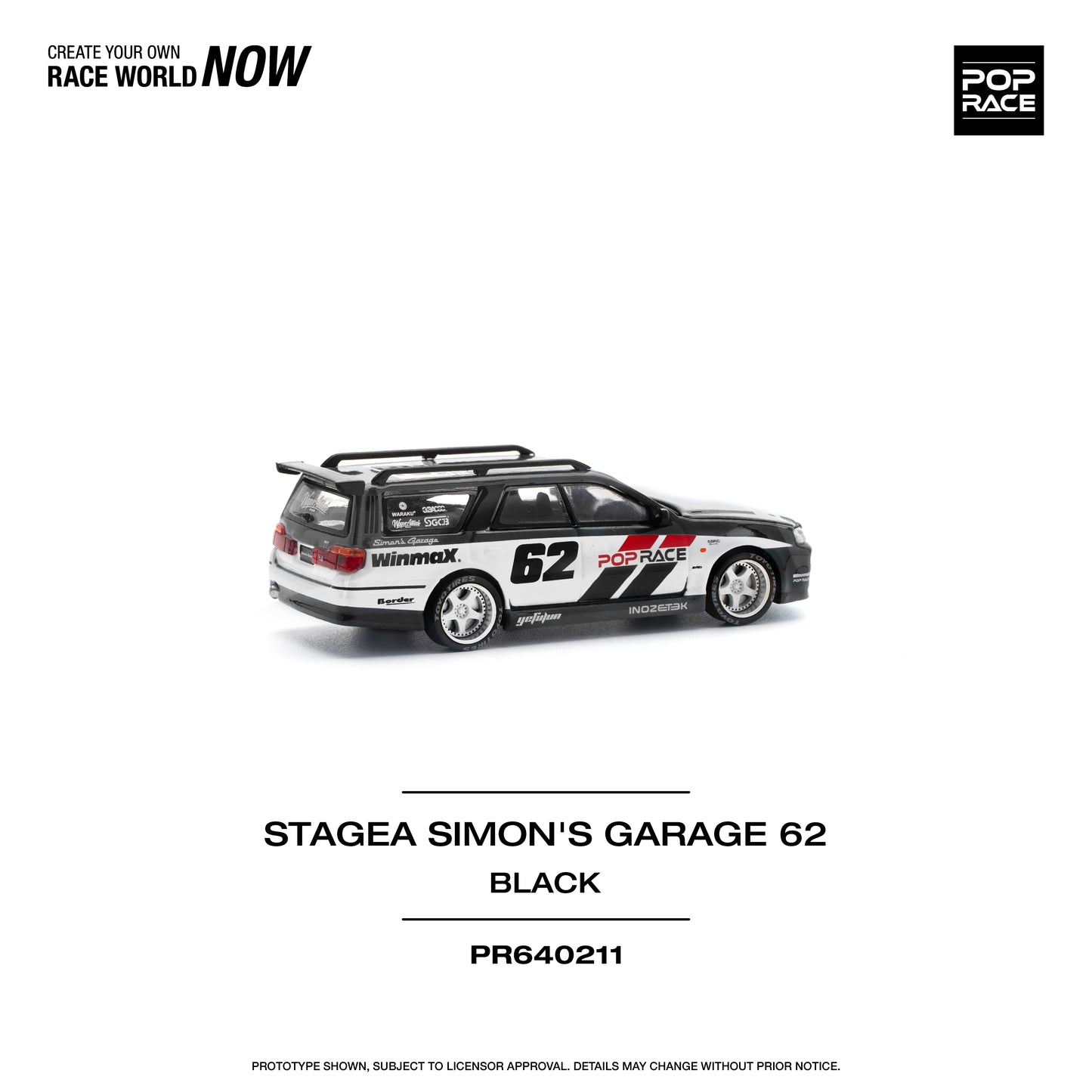 Pop Race 1:64 Nissan Stagea Simon's Garage #62 - Black (Preorder)