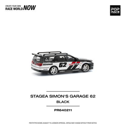 Pop Race 1:64 Nissan Stagea Simon's Garage #62 - Black (Preorder)