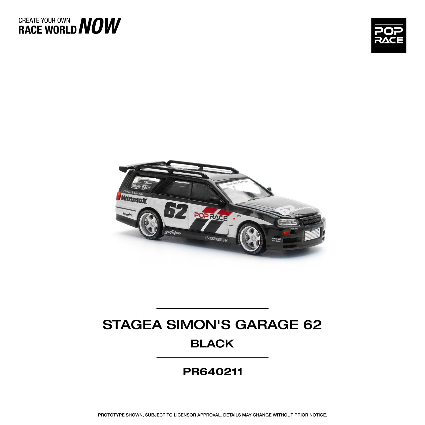 Pop Race 1:64 Nissan Stagea Simon's Garage #62 - Black (Preorder)