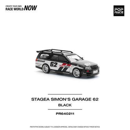 Pop Race 1:64 Nissan Stagea Simon's Garage #62 - Black (Preorder)