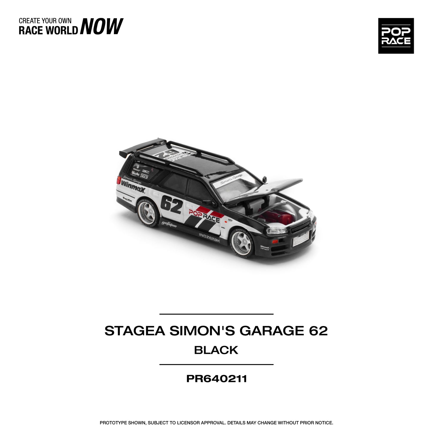 Pop Race 1:64 Nissan Stagea Simon's Garage #62 - Black (Preorder)