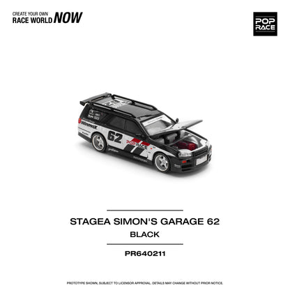 Pop Race 1:64 Nissan Stagea Simon's Garage #62 - Black (Preorder)