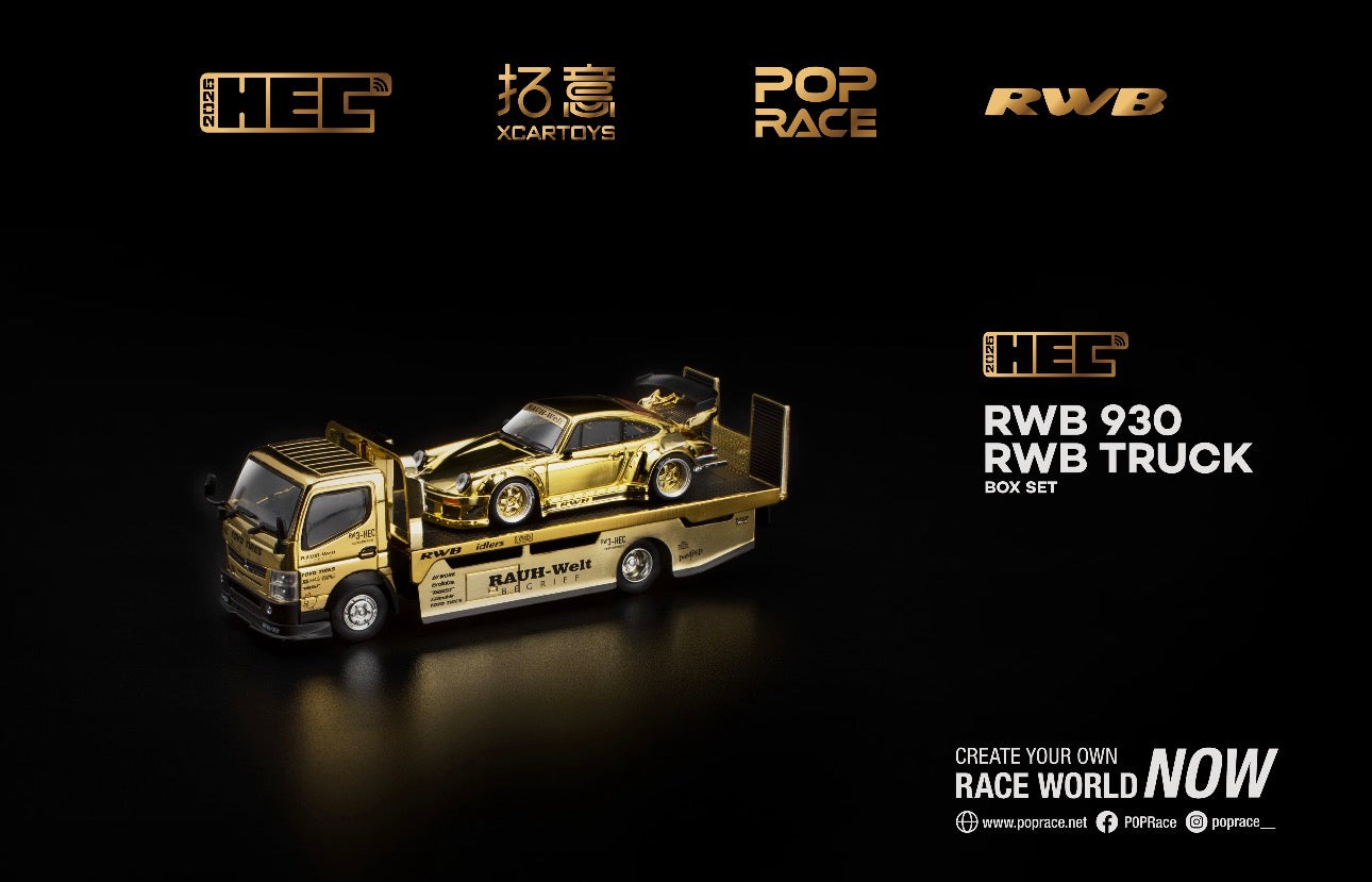 Pop Race 1:64 RWB 930 and FUSO Truck GOLD Set HEC 2026 [Exclusive