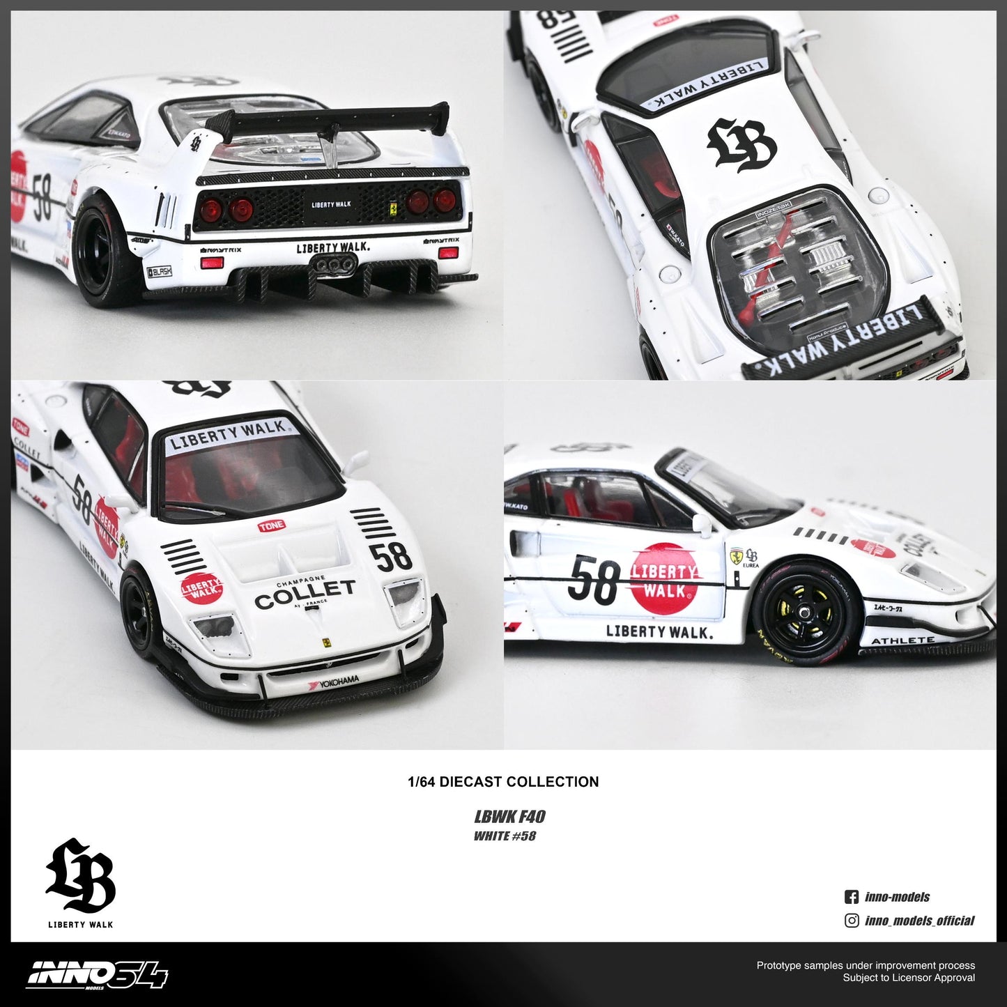 Collage of a white and red model car with visible branding on a gray background.