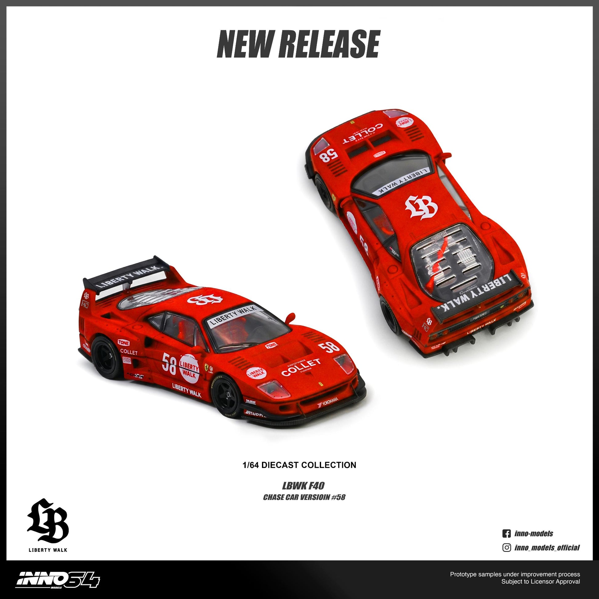Two red diecast cars on a white background with 'INNO' branding.