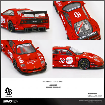 Red model car with Liberty Walk branding from multiple angles on a white background