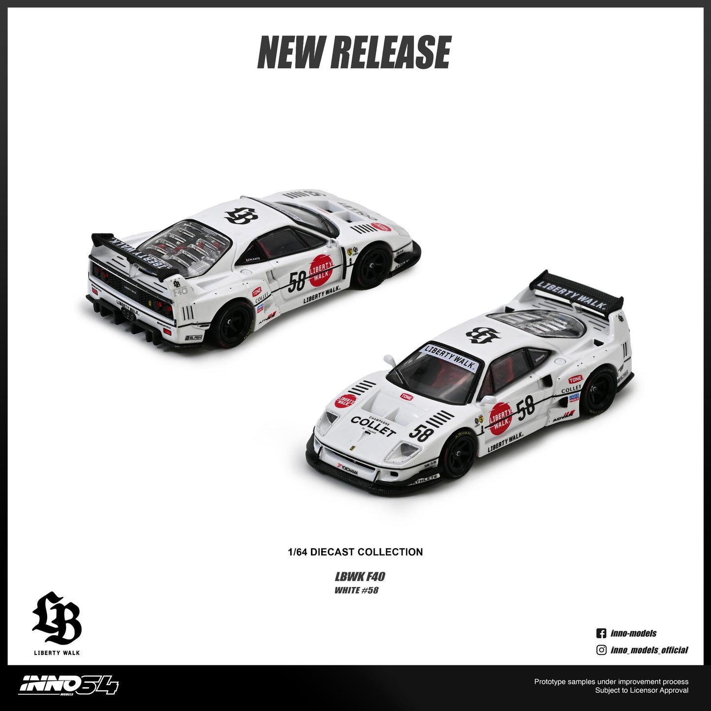 Two model cars on a white background with 'New Release' text and Liberty Walk branding.