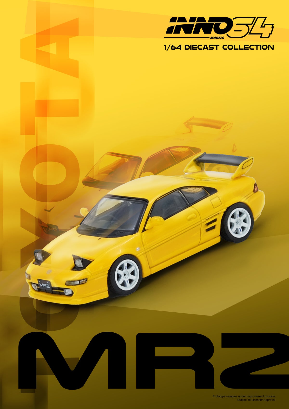 Yellow model car with 'INNO54' branding on a yellow background