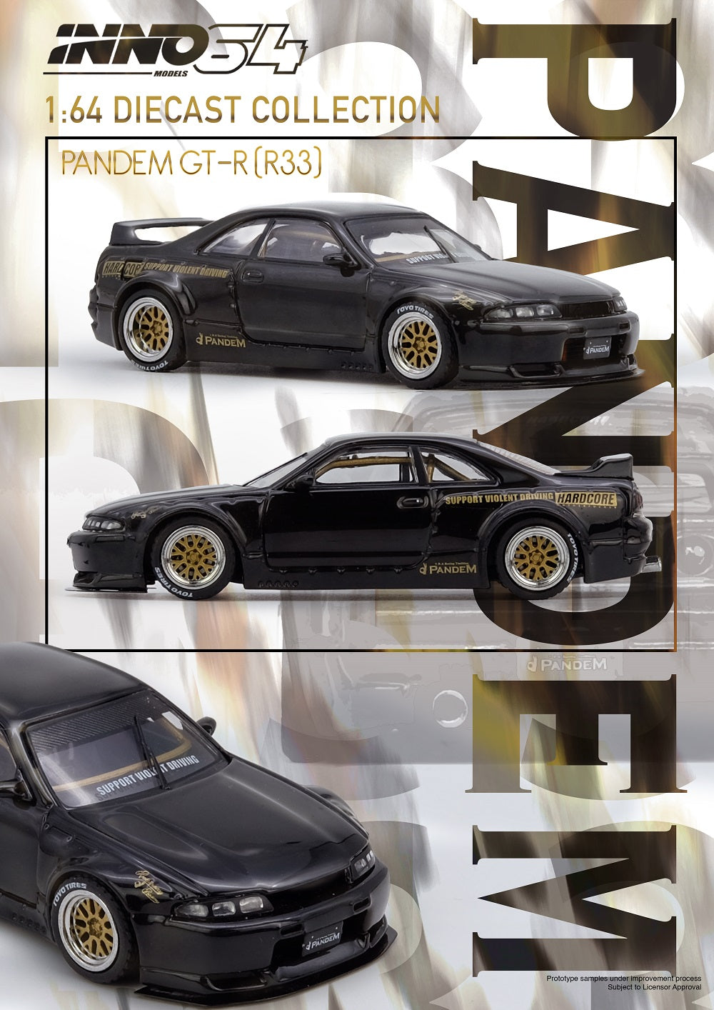 Model car of a Pandem GT-R with INNO54 branding on a gray background