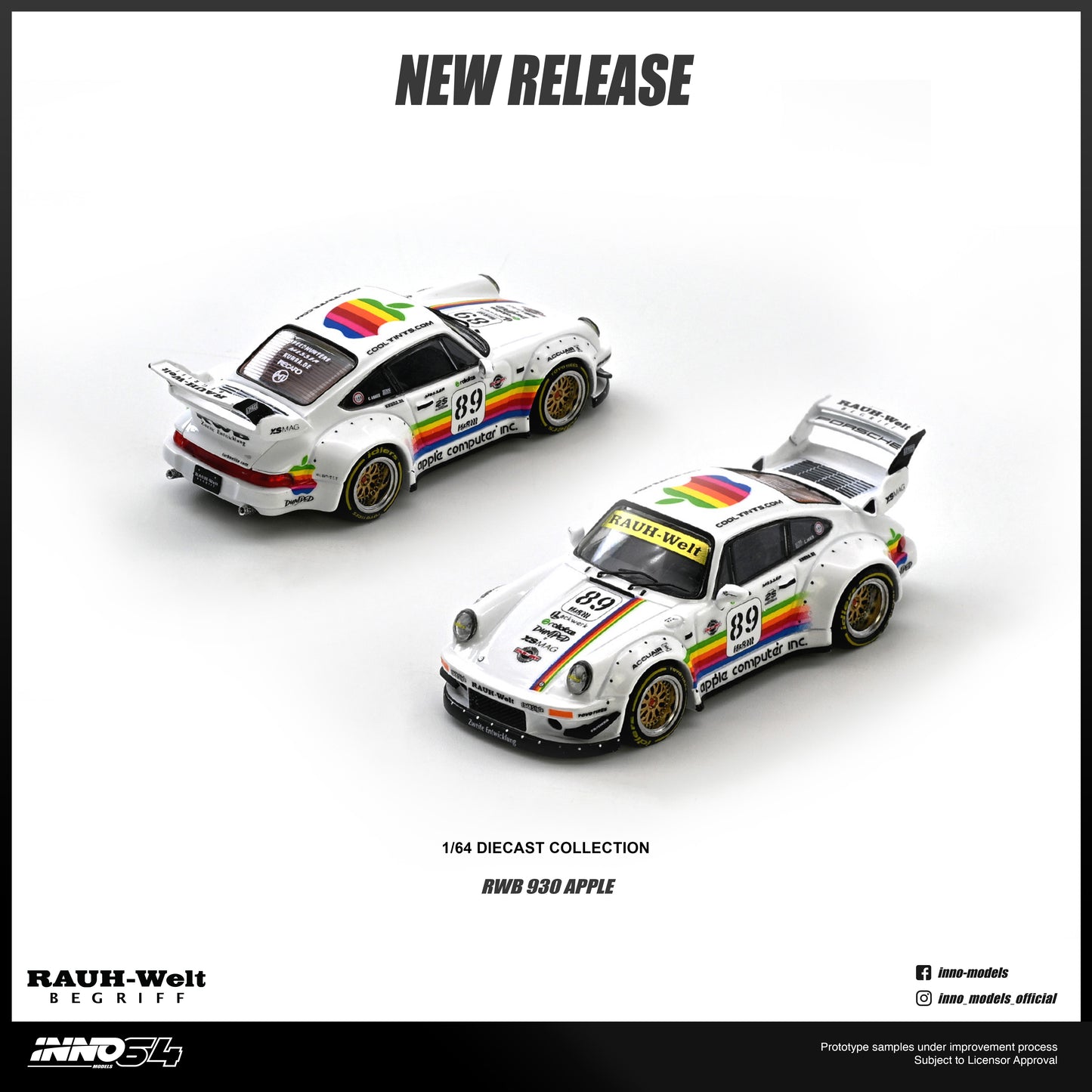 Two model cars with colorful stripes on a white background, labeled 'New Release'.