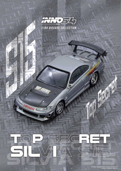 Model car of a Top Secret Silvia S16 on a textured gray background with 'INNO 54' branding.