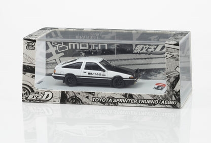 KYOSHO 1:64 Toyota Sprinter Trueno AE86 Initial D Fujiwara Tofu Shop white and black diecast model car with display case
