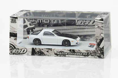 KYOSHO 1:64 Initial D Mazda Savanna RX-7 FC3S Ryosuke Takahashi White diecast model car with black carbon hood, rear wing and display case