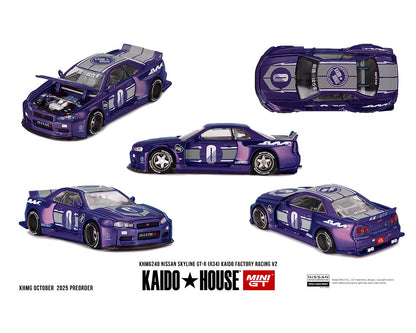 Kaido House 1:64 Nissan Skyline GT-R (R34) Kaido factory Racing V2 – Midnight Purple KHMG240 Diecast