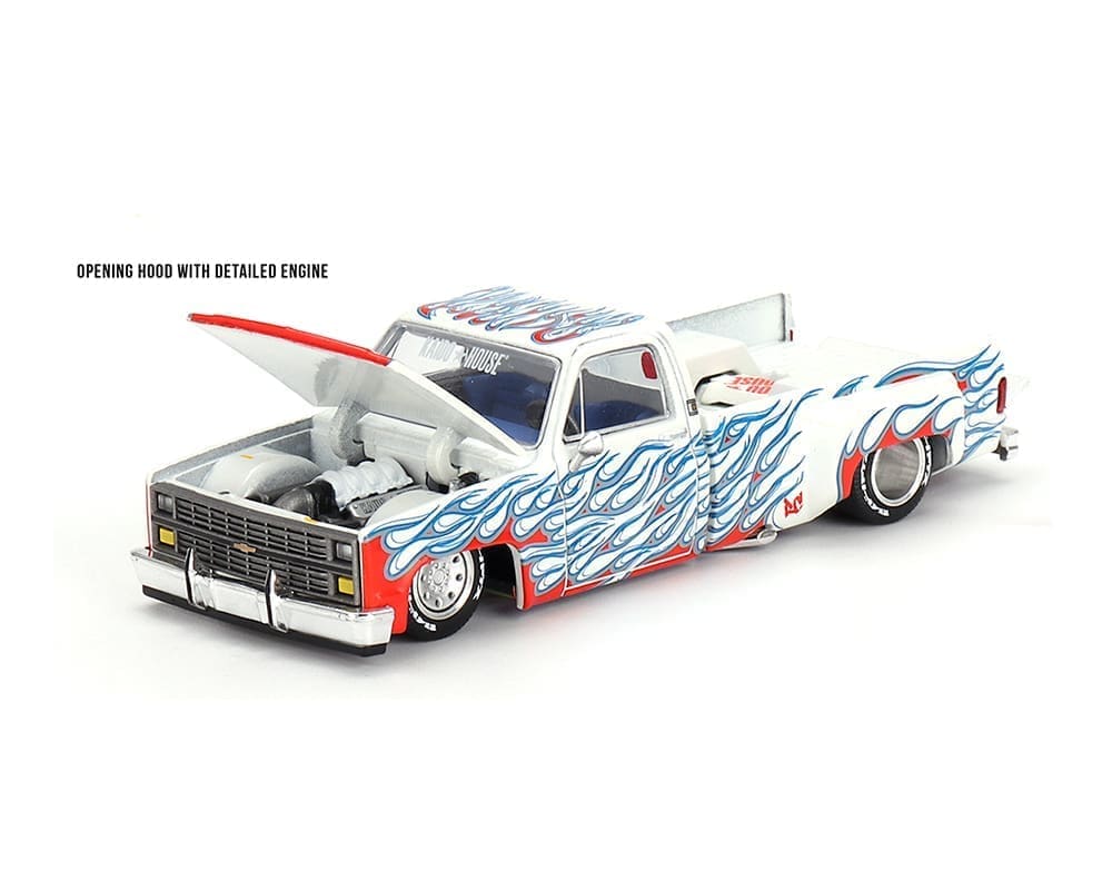Kaido House x Mini GT 1:64 Chevrolet Silverado Dually on Fire V2 – White Flames