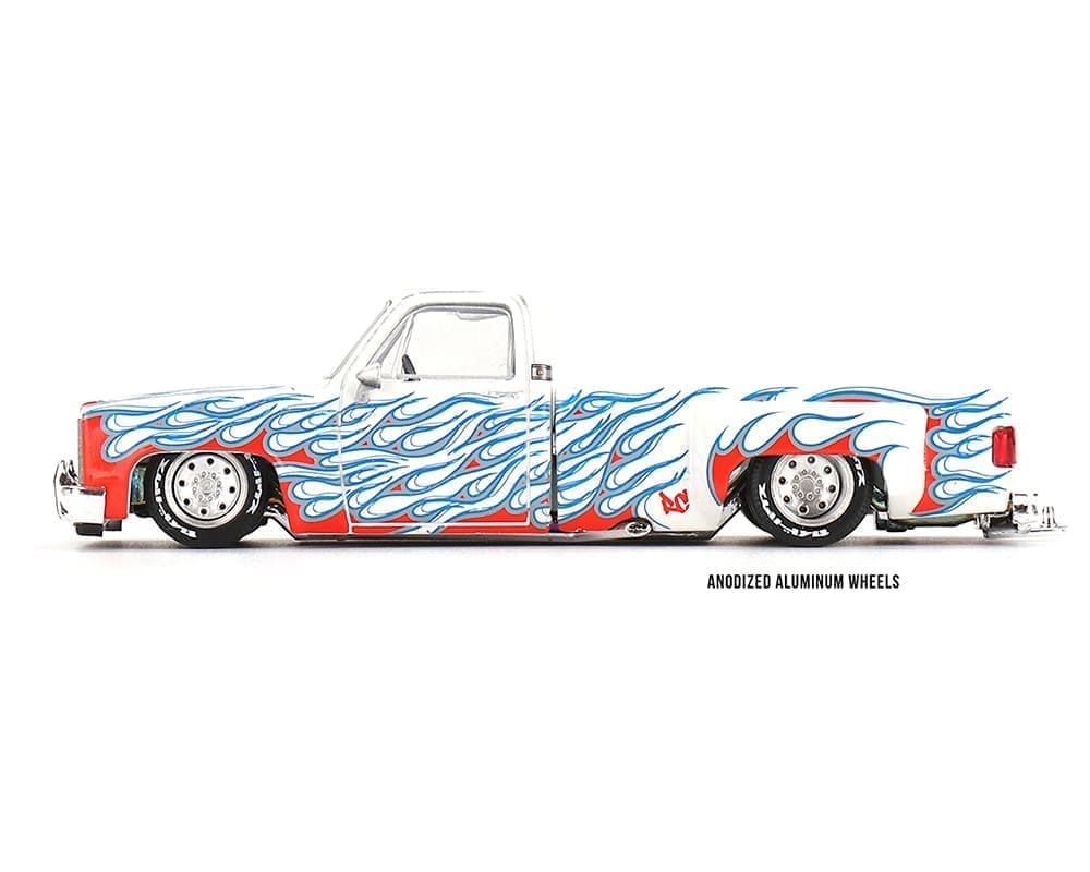 Kaido House x Mini GT 1:64 Chevrolet Silverado Dually on Fire V2 – White Flames
