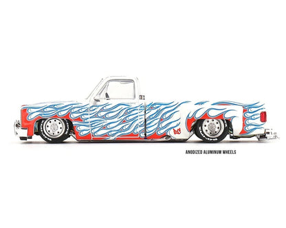 Kaido House x Mini GT 1:64 Chevrolet Silverado Dually on Fire V2 – White Flames