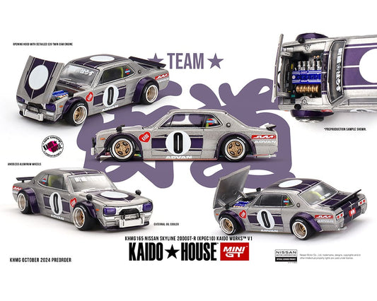 Kaido House x Mini GT 1:64 Nissan Skyline GT-R (KPGC10) Kaido Works V1 – Silver (Preorder)