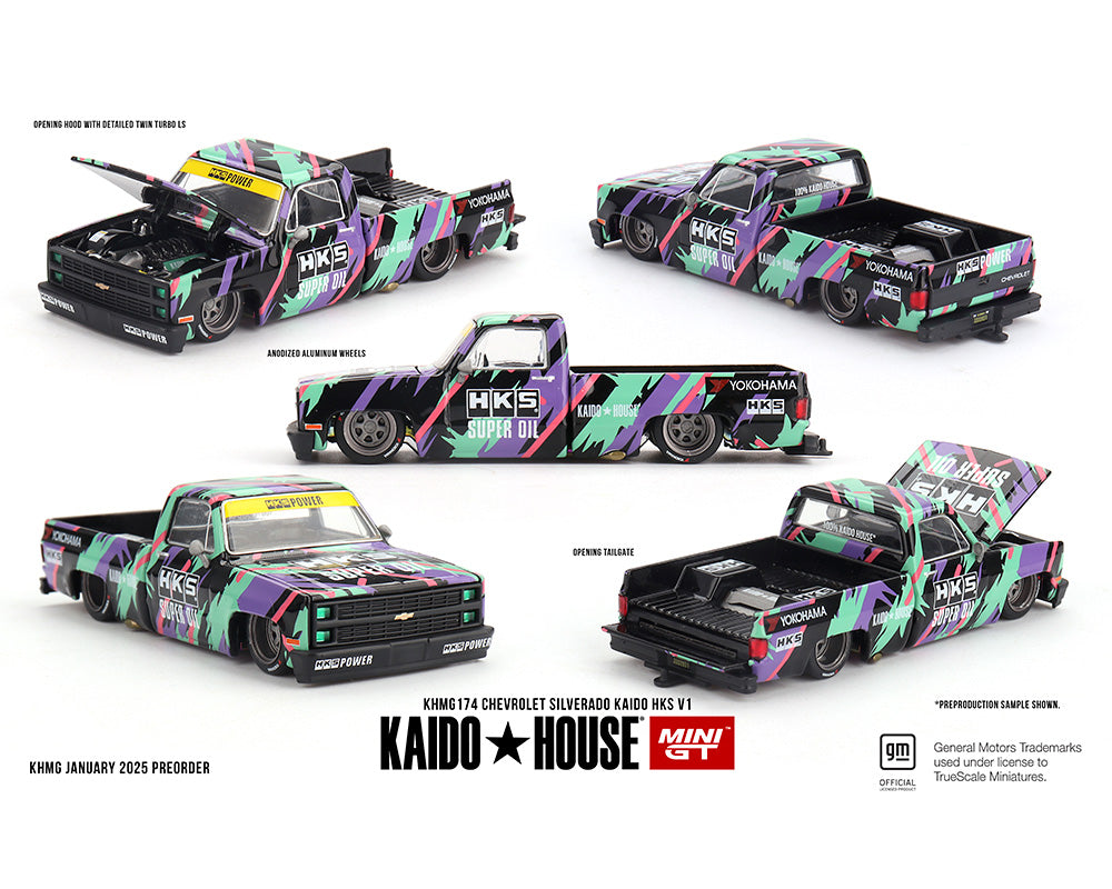 Kaido House x Mini GT 1:64 Chevrolet Silverado Kaido HKS V1 KHMG174 (Preorder)