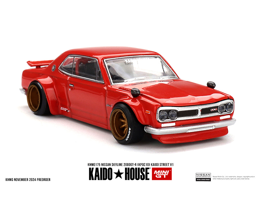 Kaido House x Mini GT 1:64 Nissan Skyline 2000GT-R (KPGC10) Kaido Street V1- Red (Preorder)