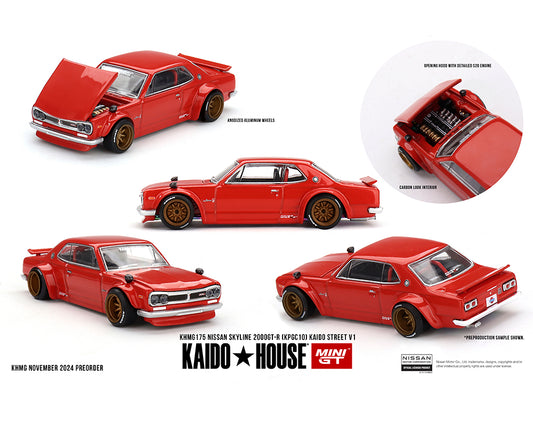 Kaido House x Mini GT 1:64 Nissan Skyline 2000GT-R (KPGC10) Kaido Street V1- Red (Preorder)