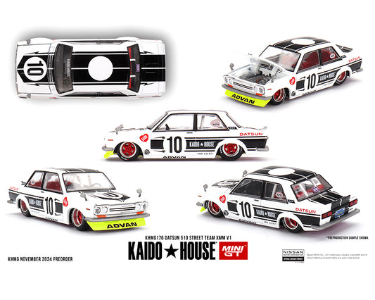 Kaido House x Mini GT 1:64 Datsun 510 Street Team XMM V1- White (Preorder)