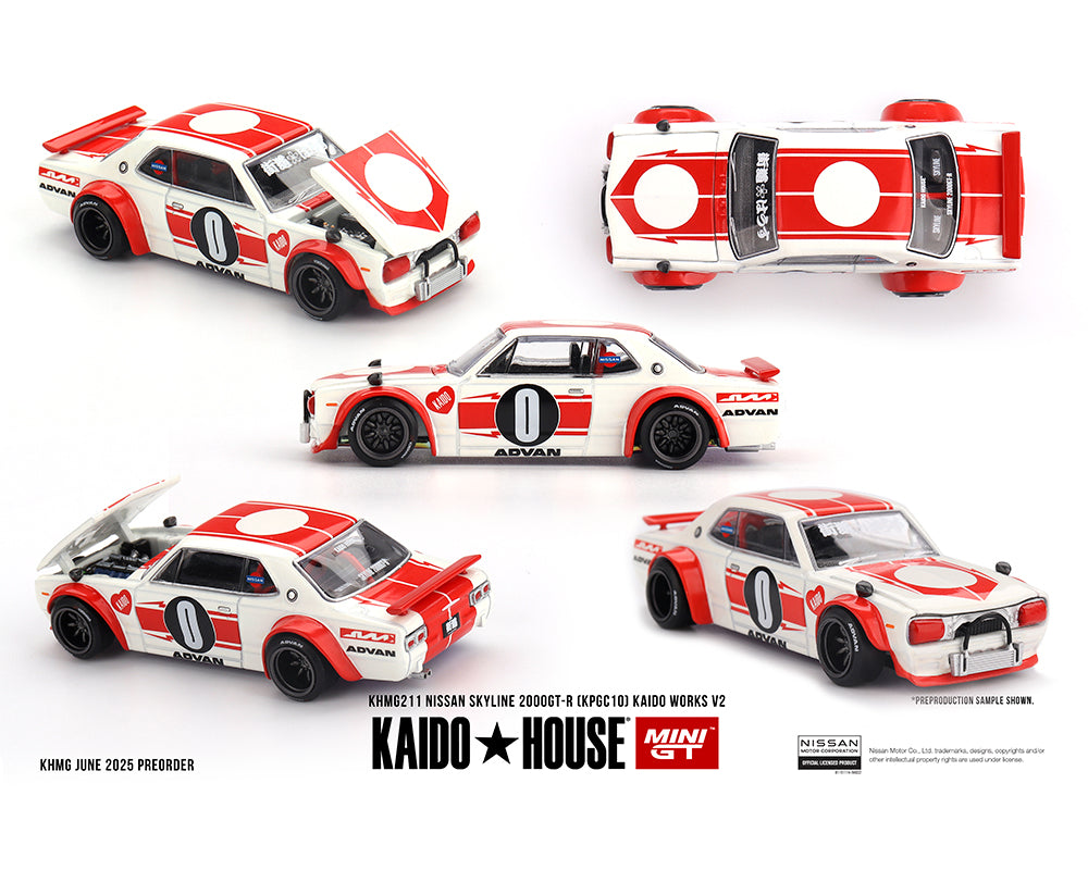 (Preorder) Kaido House x Mini GT 1:64 Nissan Skyline 2000GT-R (KPGC10) Kaido Works V2 – White KHMG211