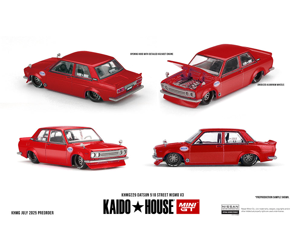(Preorder) Kaido House x Mini GT 1:64 Datsun 510 Street Nismo V3 – Red KHMG229