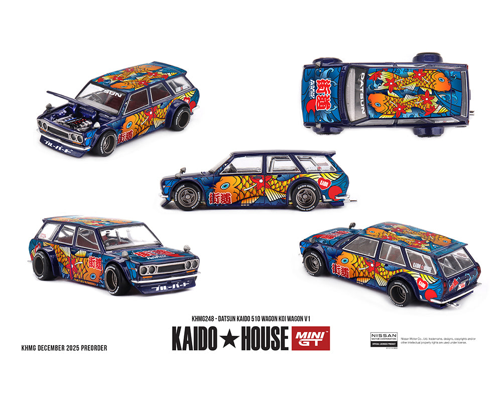 Colorful model cars with artistic designs on a white background, featuring Kaido House branding.