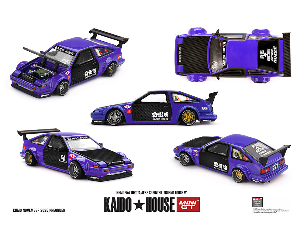 Purple Toyota AE86 car model with black accents on a white background, featuring Kaido House branding.