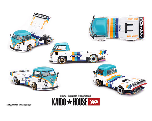 Collection of model cars with Kaido House branding on a white background