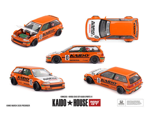 Orange model car with 'Kaido' branding from multiple angles on a white background
