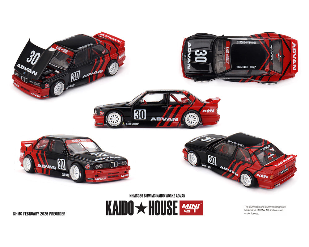 Five model cars with black and red design on a white background, featuring the Kaido House logo.