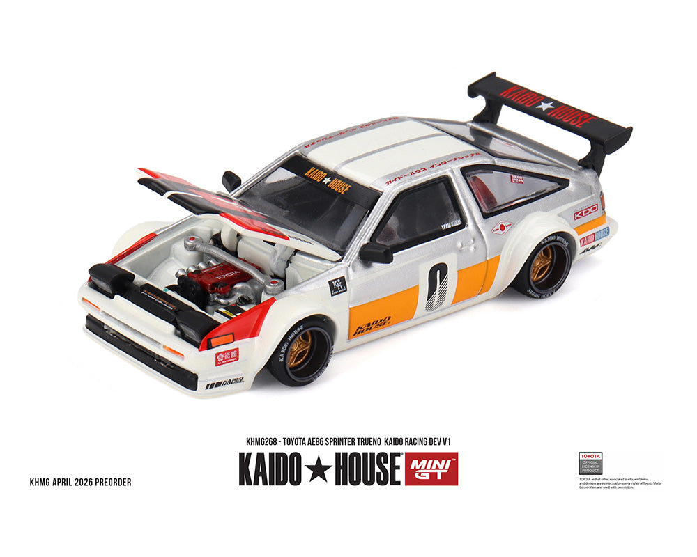 Model car with open hood on a white background, featuring Kaido House branding.