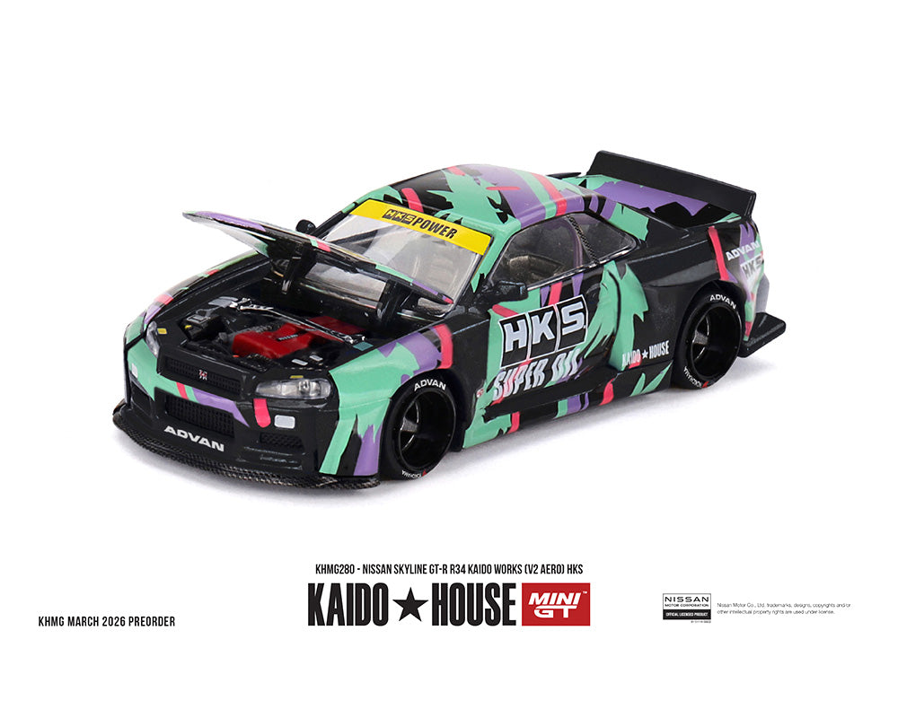 Model car with colorful design and branding on a white background