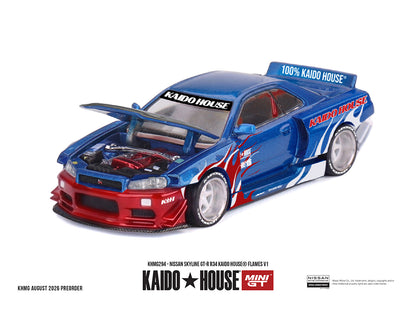 (Preorder) Kaido House x Mini GT 1:64 Nissan Skyline GT-R R34 Kaido House Flames V1 KHMG294